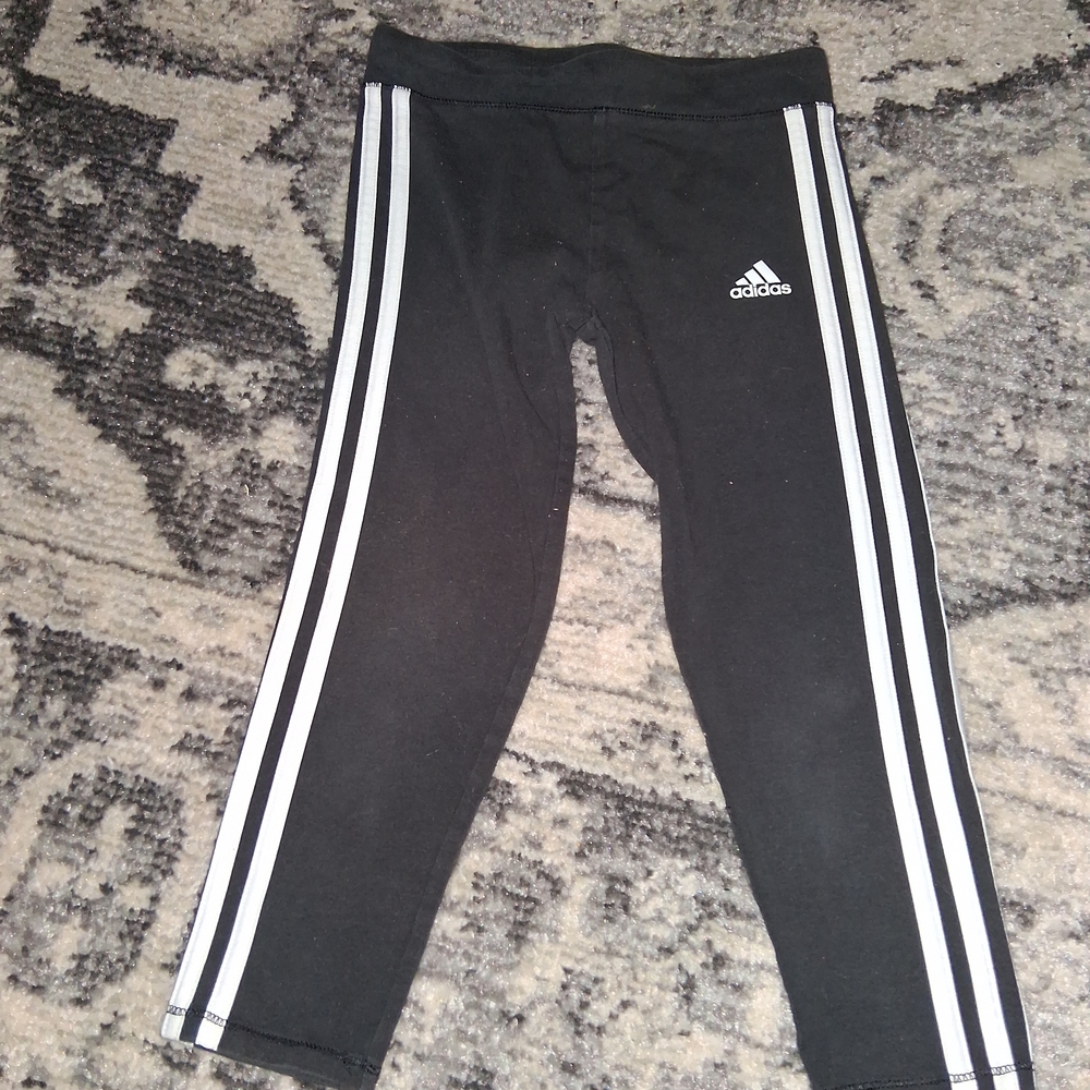 Adidas Kids Black Leggings with White Stripes